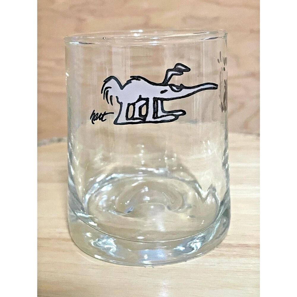 Vintage Mid Century Cartoon Dog & Figures Rocks Glass Barware 4.5” 60-70's